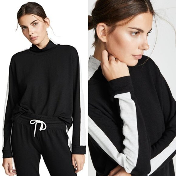 MONROW Black with Gray Stripe Sweat Set - Mockneck & Joggers - Picture 2 of 14